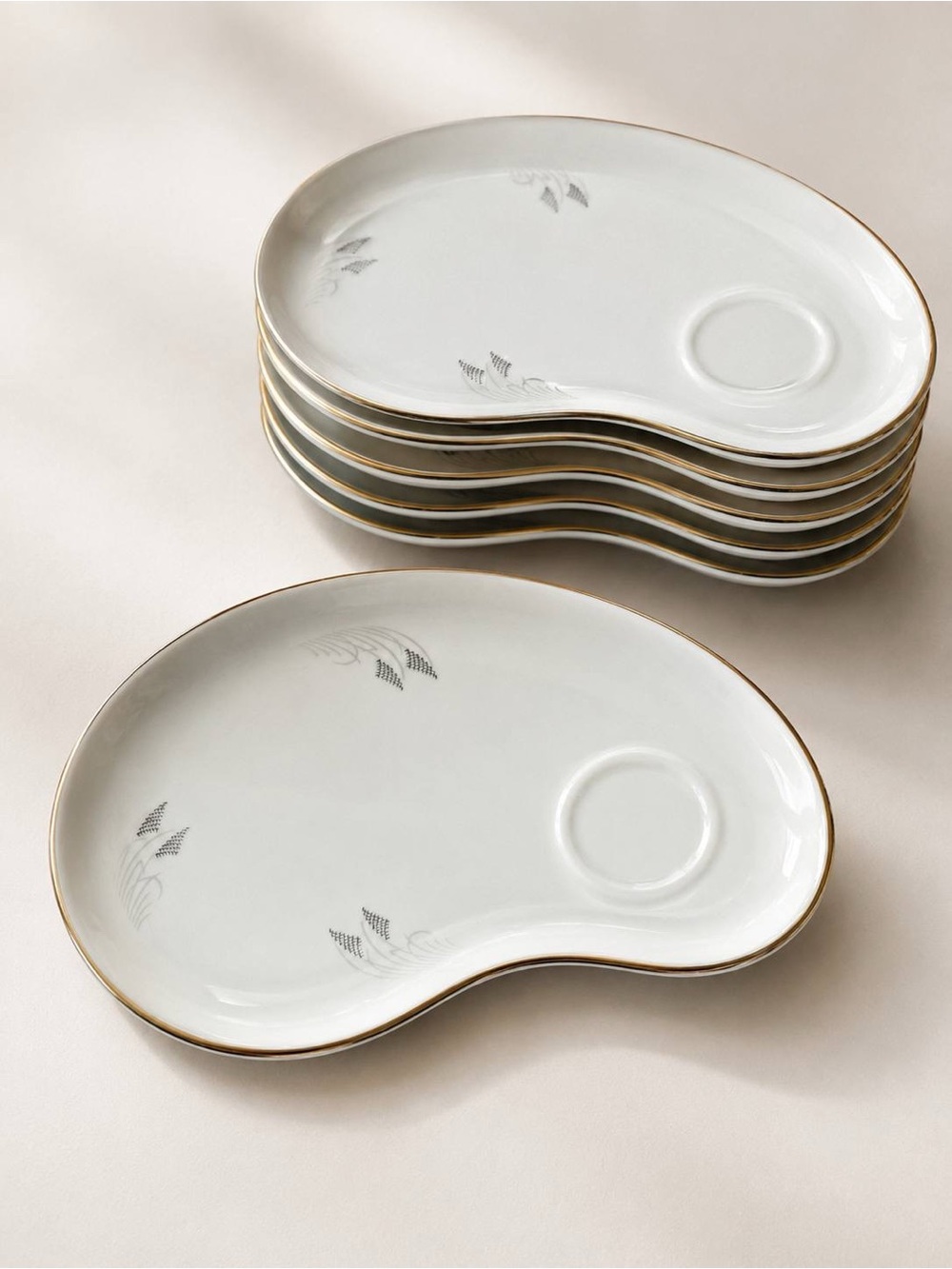 Fukagawa Arita Japan Hand Painted Kidney Saucer Set of 6 Pattern 706 Vintage